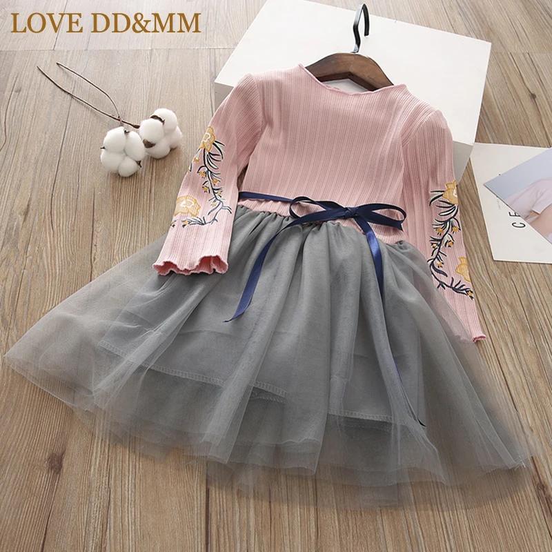 Розовый LOVE DD& MM/платья для девочек г. Новая весенняя детская одежда милое модное трикотажное Пышное Платье с принтом для девочек - Цвет: Розовый