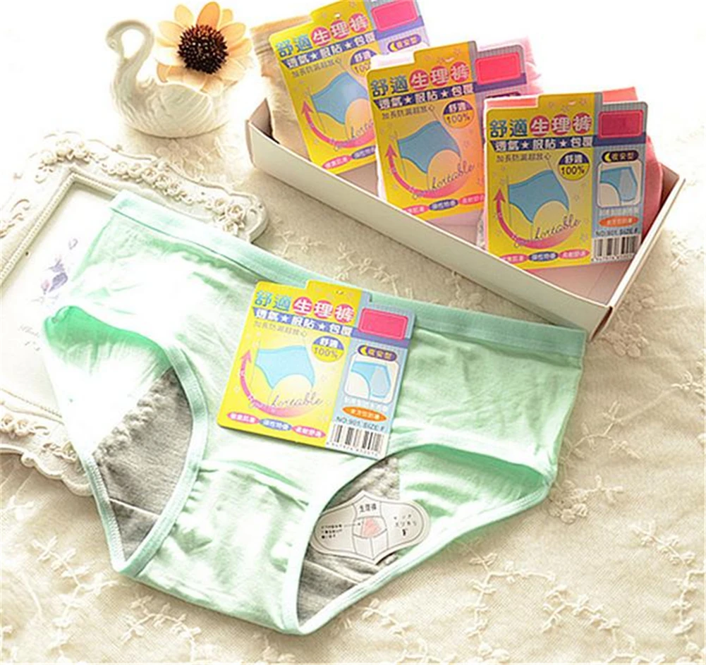 4 Pcs Packed Menstrual Period Cotton Girl Women Briefs Panties Underpants Lingerie Underwear S/M |