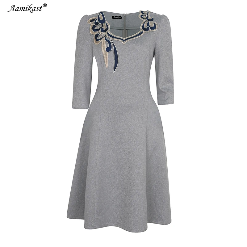 Женское облегающее платье AAMIKAST с аппликацией и цветочной вышивкой рукавом 3/4 |