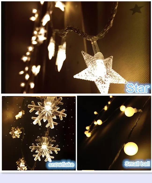 2 м Светодиодные Портативные сказочные гирлянды Снежинка/звезда/маленький шар