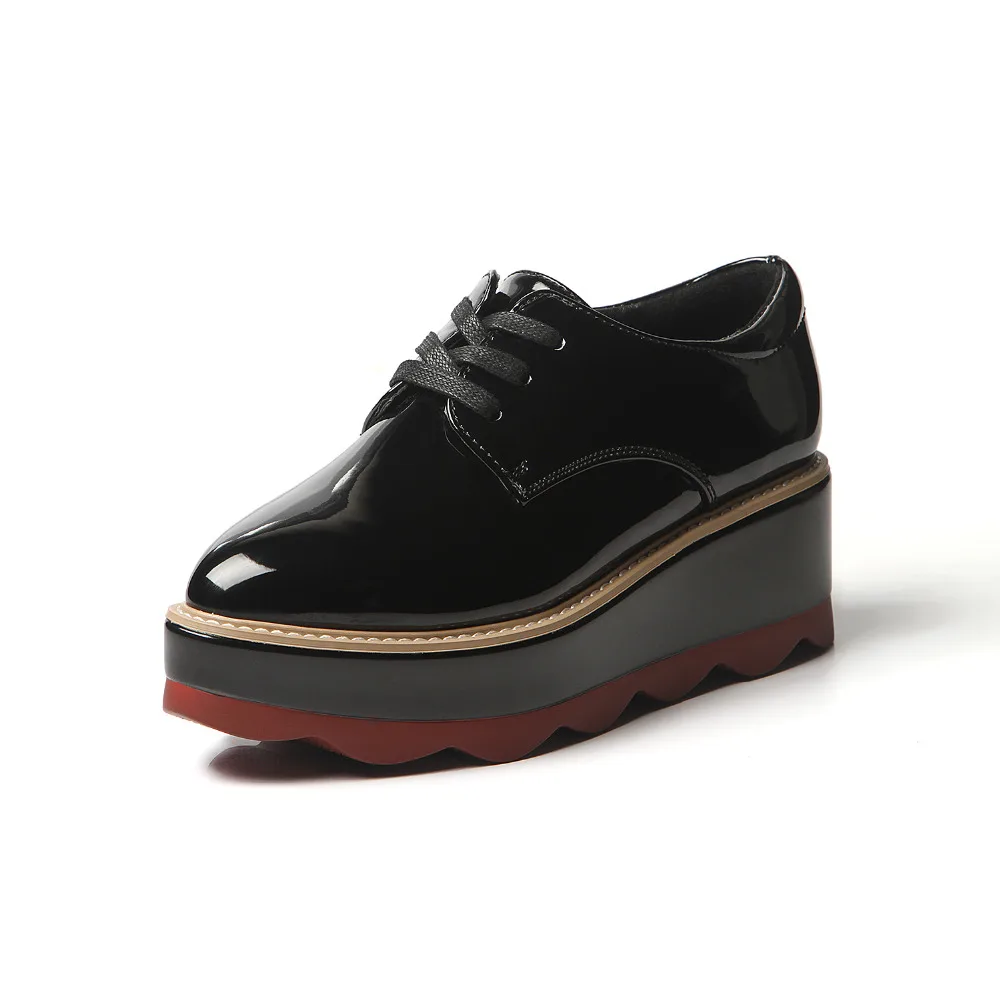 Новый 2017 Sexy Oxfords Creepers женщин патент Моды Кожа нескользящей подошвой Босоножки