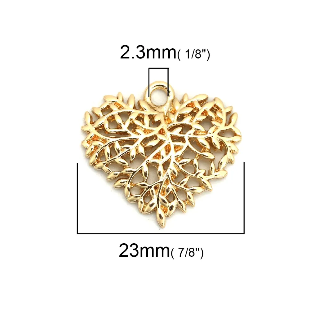 DoreenBeads модные подвески из цинкового сплава кулон в виде сердца золотой