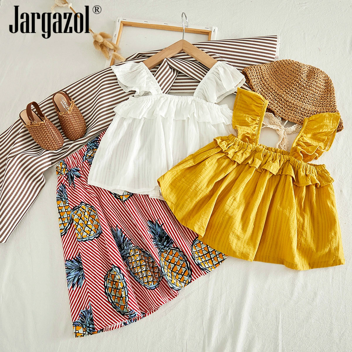 2-7T Toddler Kids Baby Girls Clothes Set Summer Off Shoulder Crop Top and Pineapple Skirt Cute Lovely Sweet Streetwear Outfits