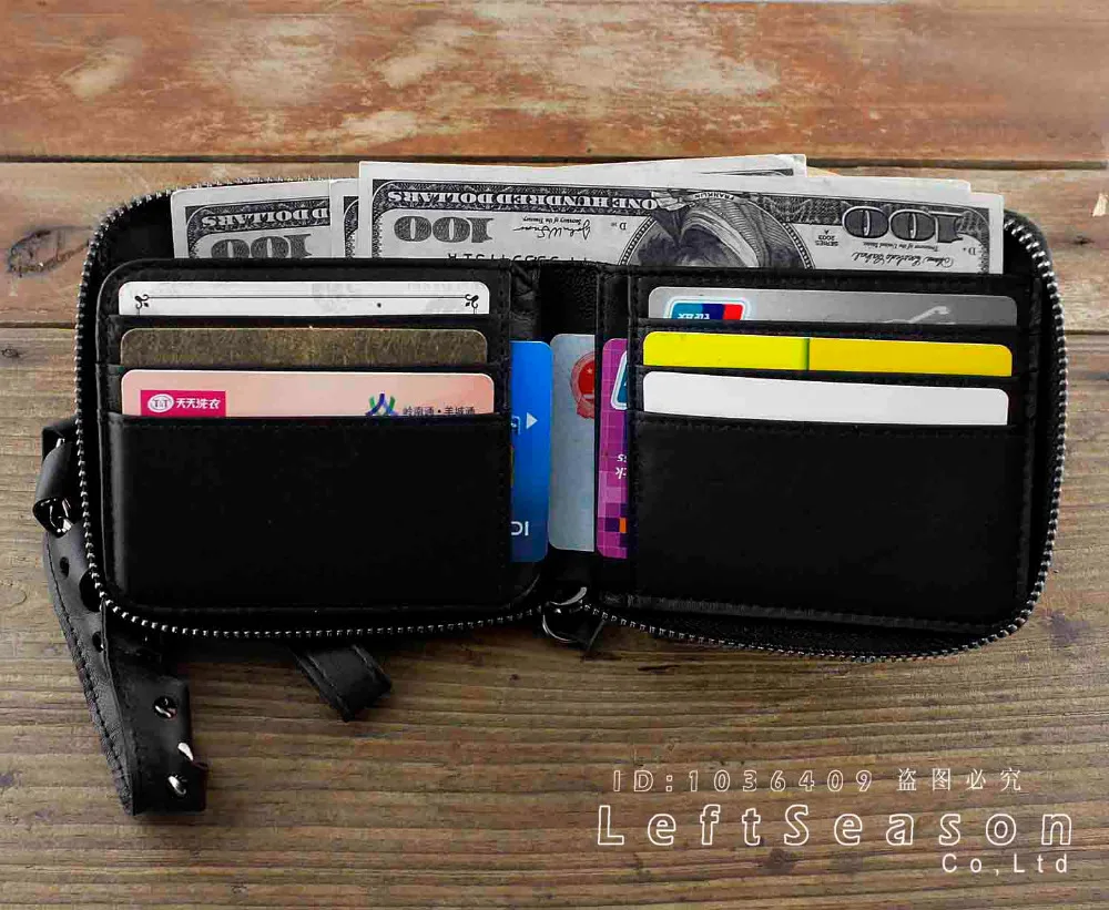 Мужской кошелек из натуральной кожи в байкерском стиле с черепом и перекрестной