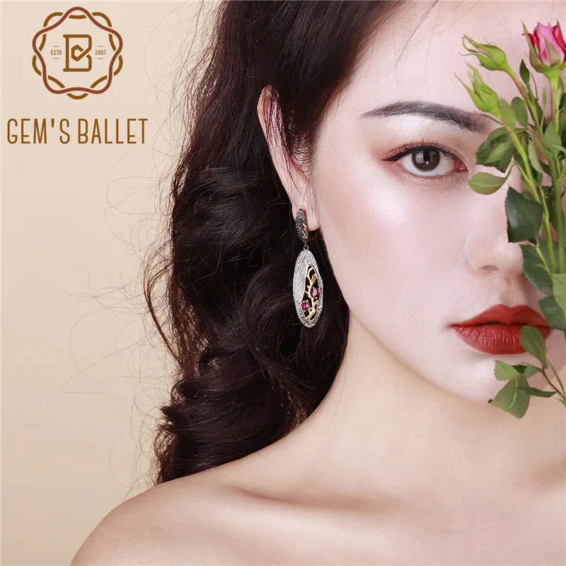 Женские винтажные серьги подвески gemb's BALLET Винтажные из родолита и граната 1 26ct