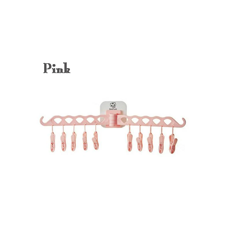 Pink Съемные складные пластиковые ветрозащитные шпильки для одежды, носки для нижнего белья, многофункциональная сушилка, портативная вешалка для одежды - Цвет: Pink