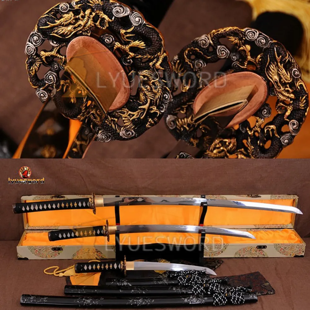T10 стальной нож японский самурай меч катана Wakizashi Tanto набор бритвы острый дракон