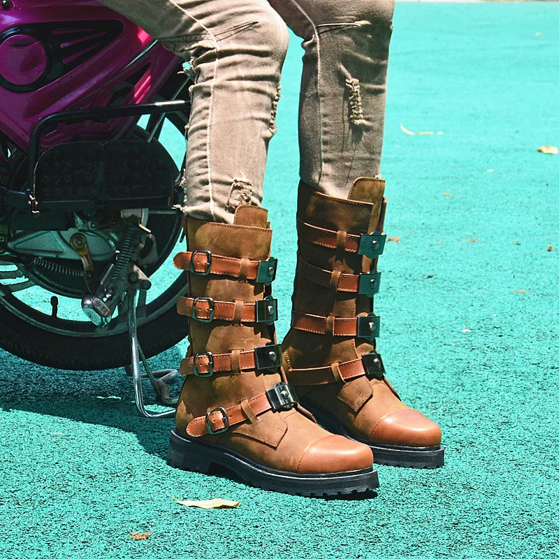 Черные женские мотоциклетные ботинки Prova Perfetto в стиле панк зимние на молнии сзади