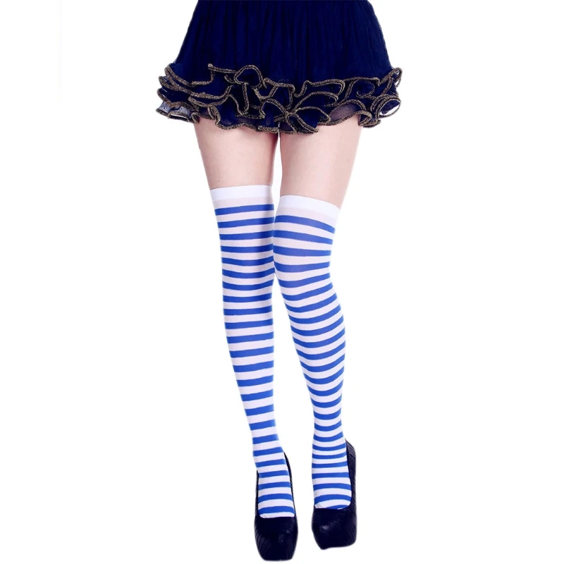 F 1 Pair Womens Long Striped Socks Contrast Color Thigh High Stockings Cosplay Halloween Socks Women Personality Long Socks - Цвет: F
