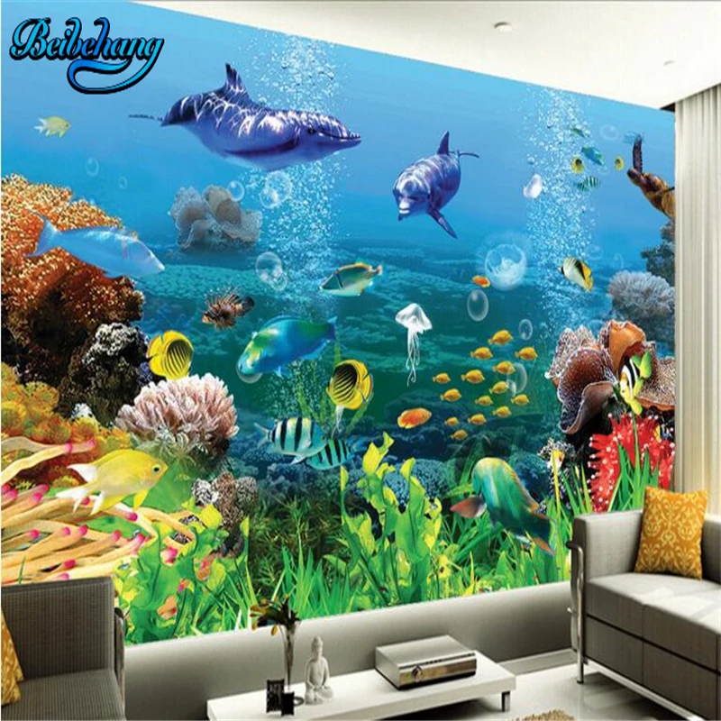 

beibehang 3D underwater world seabed shark living room bedroom background wall murals large custom wallpaper