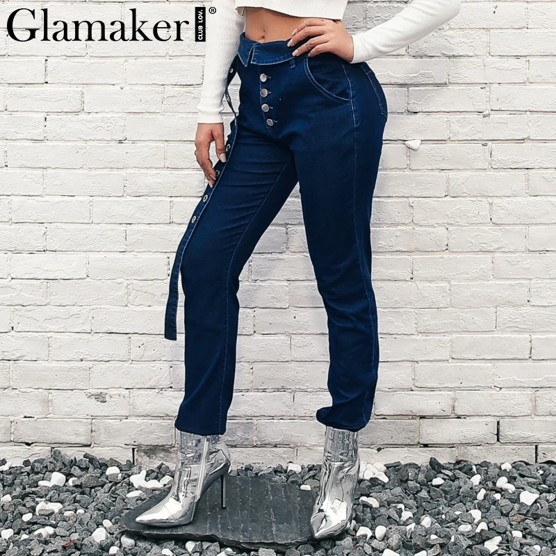 Glamaker, пуговица, джинсовые пояса размера плюс, джинсы для женщин, повседневные штаны, сексуальные узкие джинсы, высокая талия, брюки, уличная одежда, низ, новинка