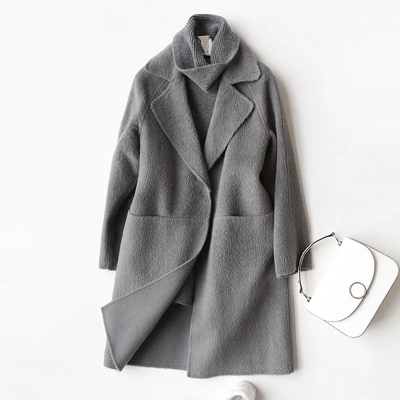 Gray blue AYUNSUE шерстяное пальто для женщин модное кашемировое пальто на осень и зиму женские куртки с отложным воротником пальто casaco feminino 37029 - Цвет: Gray blue