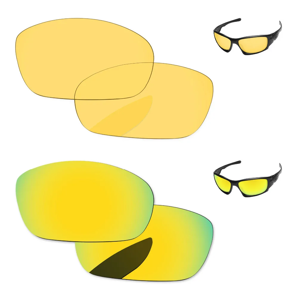 

24K золотистые и кристально-желтые 2 пары зеркальные Сменные линзы для десяти солнцезащитных очков оправа 100% UVA & UVB защита