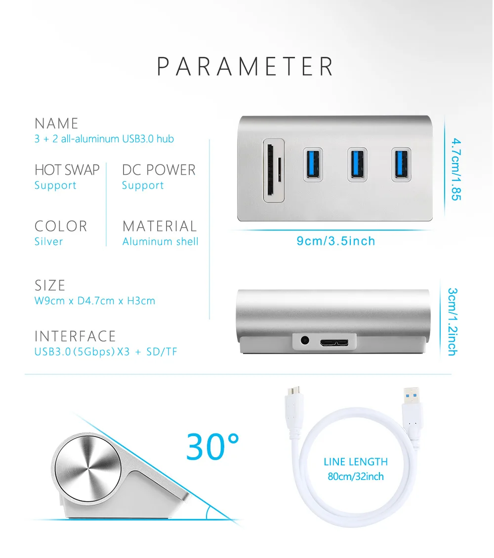 Rocketek Мульти usb 3,0 концентратор 3 порта адаптер сплиттер интерфейс питания SD/TF кард-ридер для MacBook Air компьютер Ноутбук аксессуары
