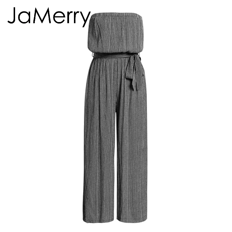 JaMerry, сексуальный, с открытыми плечами, длинный детский комбинезон, женский, с поясом, комбинезон, пляжный костюм, комбинезоны, летние, одноцветные, с леопардовым принтом, комбинезоны - Цвет: Черный