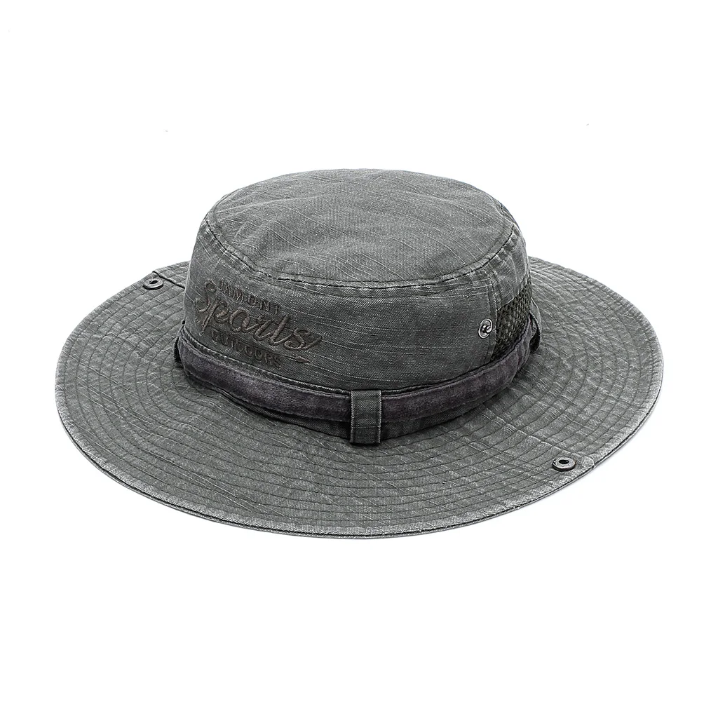 army green TOHUIYAN хлопковая Панама для мужчин буквы вышивка рыбацкие шапки открытый широкополый Рыбалка шляпа Пешие сомбреро солнцезащитные шапки для мужчин - Цвет: army green