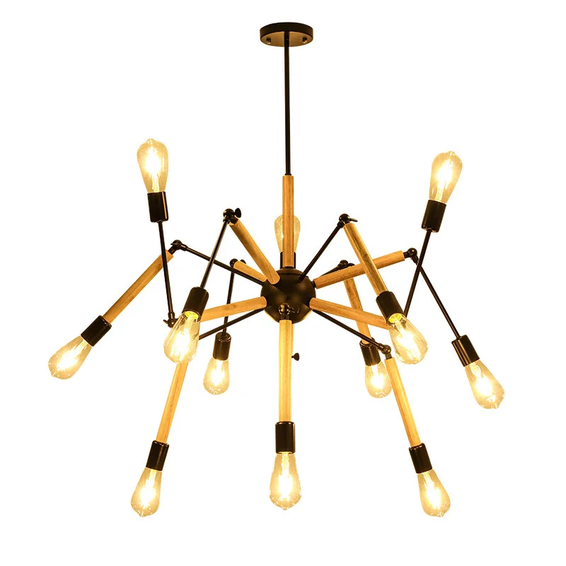 Postmodern Nordic restaurant droplight Industrial iron wood chandelier personality bar living room cafe loft light | Лампы и освещение