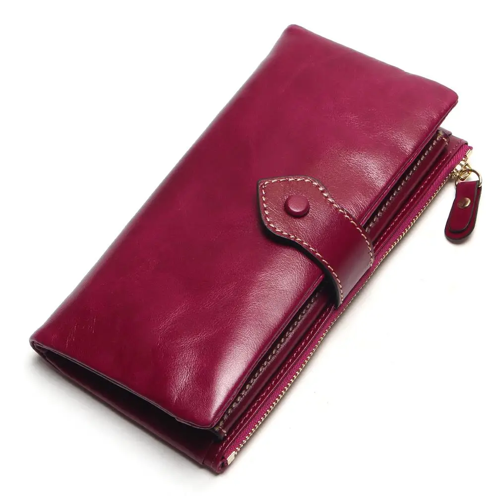 Винтажный кожаный женский кошелек, европейский и американский стиль, кошелек из натуральной кожи, брендовый длинный женский кошелек, женские кошельки из коровьей кожи - Цвет: Purple