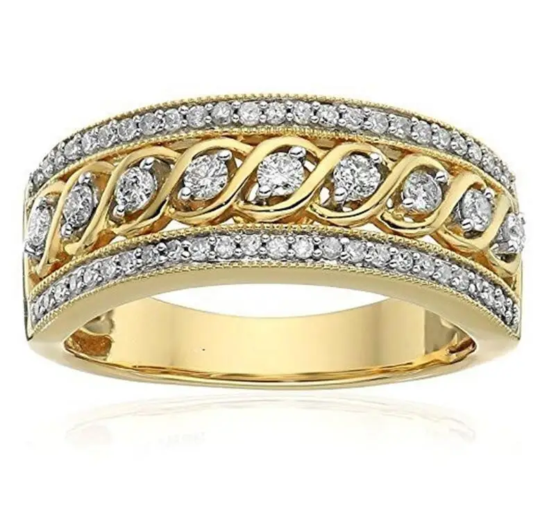 Ring P113 Женская мода, серебряное, желтое, золотое, два тона, полое, витая веревка, цепь, кольцо, круглая огранка, белый циркон, юбилейное кольцо, подарок Z4P113 - Цвет основного камня: Ring P113