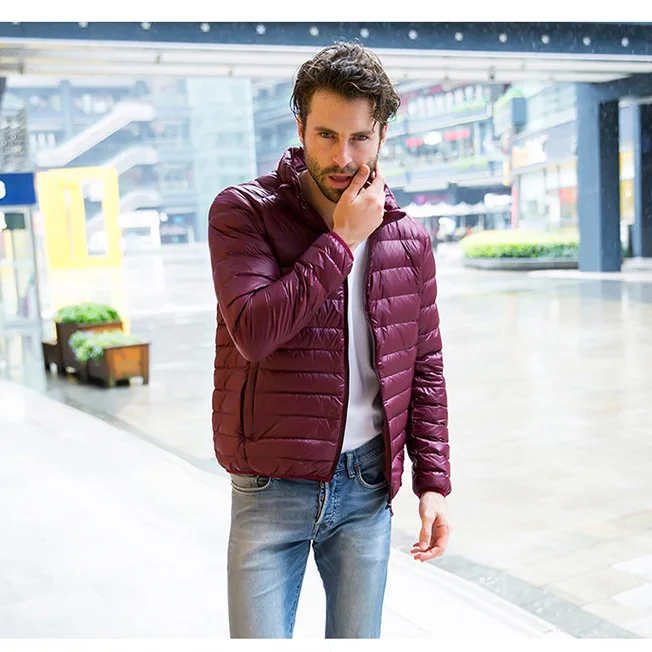 Wine Jacket Новая мужская Сверхлегкая куртка повседневная осенне-зимняя ветровка на утином пуху теплая парка мужская куртка модная верхняя одежда - Цвет: Wine Jacket