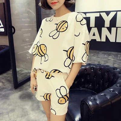 Little bee BEFORW модная дышащая пижамы и шорты комплекты Летние Удобные воздухопроницаемый Алфавит пижамный комплект милый классический пижамы шорты - Цвет: Little bee