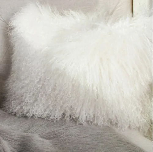 beige pillow Натуральная моголианская овечья шкура свободной формы коврик с ворсом, бежевый цвет курчавая овечка меховой ковер, украшение овечья меховая подушка - Цвет: beige pillow