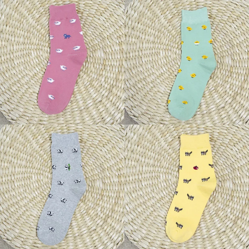 Мультфильм смешные носки Для женщин милые овечки панда енот Чик Pattern Harajuku