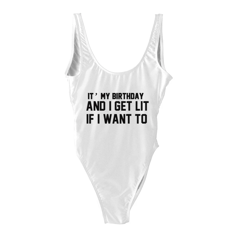 Цельный купальник It's MY BIRTHDAY с принтом в виде надписи Женский монокини высоким