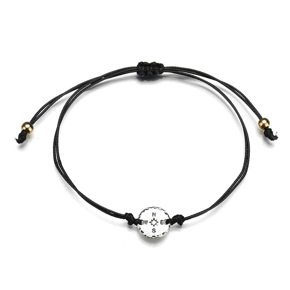 MissCyCy Fashion Silver Color Metal Compass Bracelets for Women Jewellery 7 Colors Rope Bracelet Friendship Gift | Украшения и