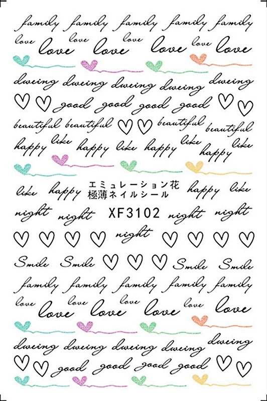 XF3102 Текстовая бирка LOVE Nail Наклейка для украшения ногтей Золотой Черный задний клей на этикетке наклейки для маникюра дизайн ногтей Наклейка s буква - Цвет: XF3102