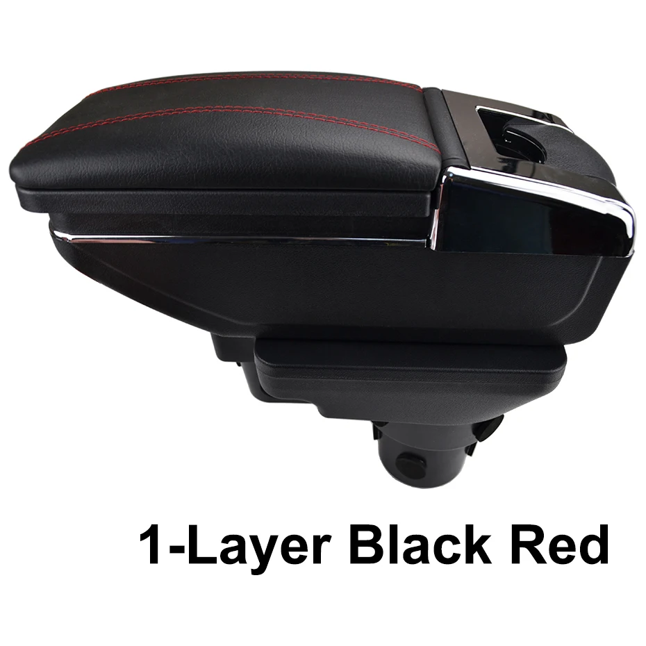 1-Layer Black Red Xukey центральный подлокотник для hyundai Accent Solaris 2 Консоль Центр черный ящик для хранения стайлинга автомобилей пепельница - Название цвета: 1-Layer Black Red