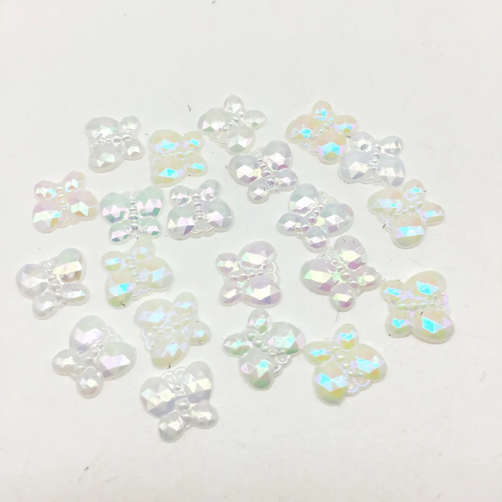 

100 шт., 10 мм, белая резиновая бабочка цвета AB с плоским основанием, украшения для телефона, рождественские украшения для скрапбукинга, подело...