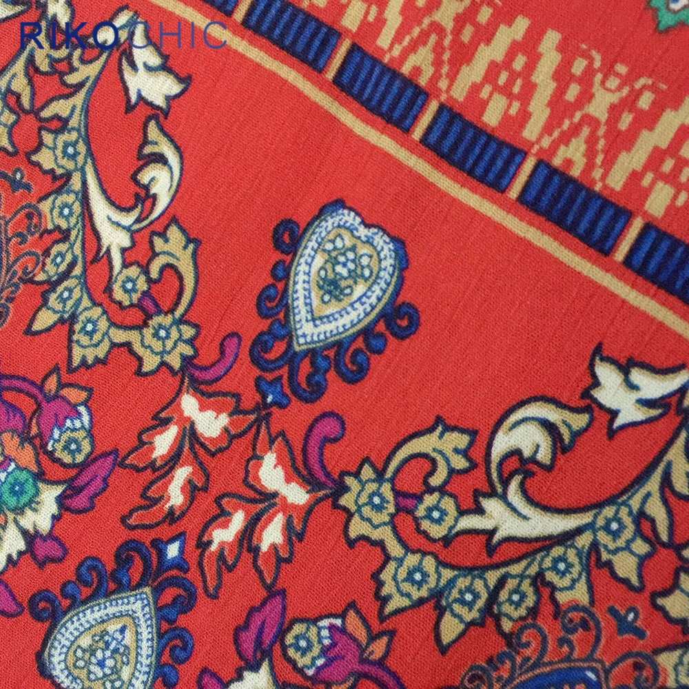 RIKOCHIC Boho Summer Sunscreen Women Tops Beach Gypsy Floral Printed Red Kimono Cardigan Chiffon Blouse C254 |
