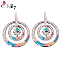 cinily created white blue pink rainbow fire opal silver plated wholesale new style for women jewelry stud earrings 78 oh4135