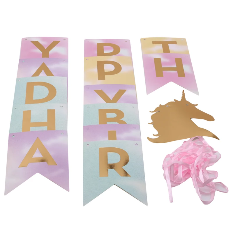 Gold Unicorn Disposable Birthday Party Supplies Set Babyshower Girls Gift Plastic Tablecloth Pull Flag | Дом и сад