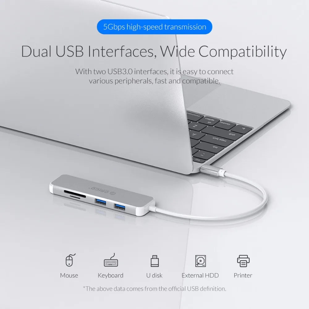 USB-Концентратор ORICO с USB C на HDMI автомобильный адаптер VGA TF SD для MacBook Samsung Galaxy S10 Huawei