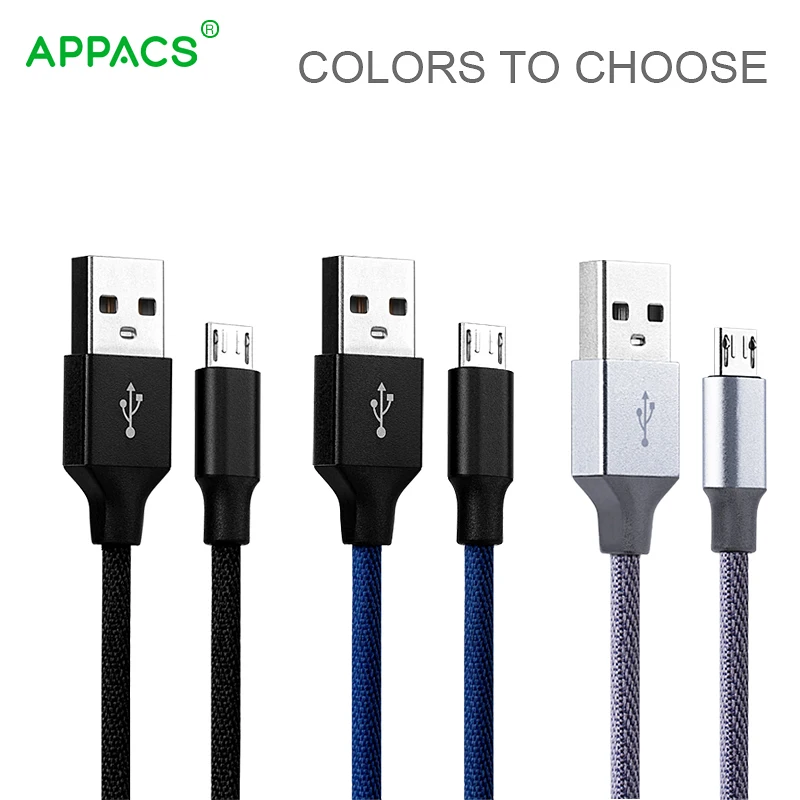 APPACS нейлоновый Плетеный Micro USB 2 0 кабель для синхронизации данных 5V2.1A Быстрая