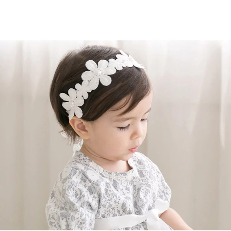 Повязка на голову с белыми лепестками для маленьких девочек эластичная повязка
