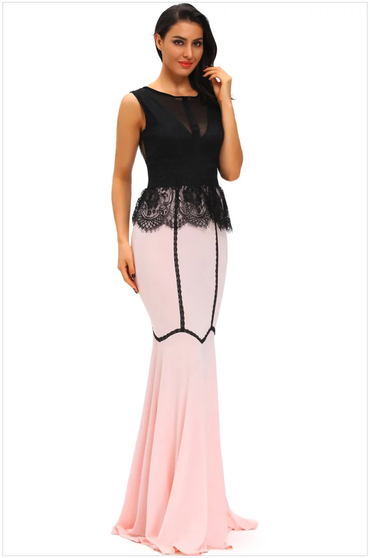 Сексуальная Вечерние платья контрастный топ с баской и кружевом облегающее