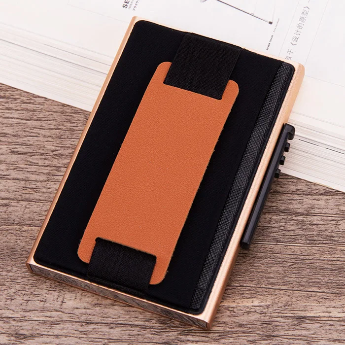 Горячая с защитой от RFID, для карт держатель Бизнес ID карты чехлы для мужчин липкая наклейка задняя крышка Алюминиевый мужской карт-Холдер, кошелек - Цвет: golden