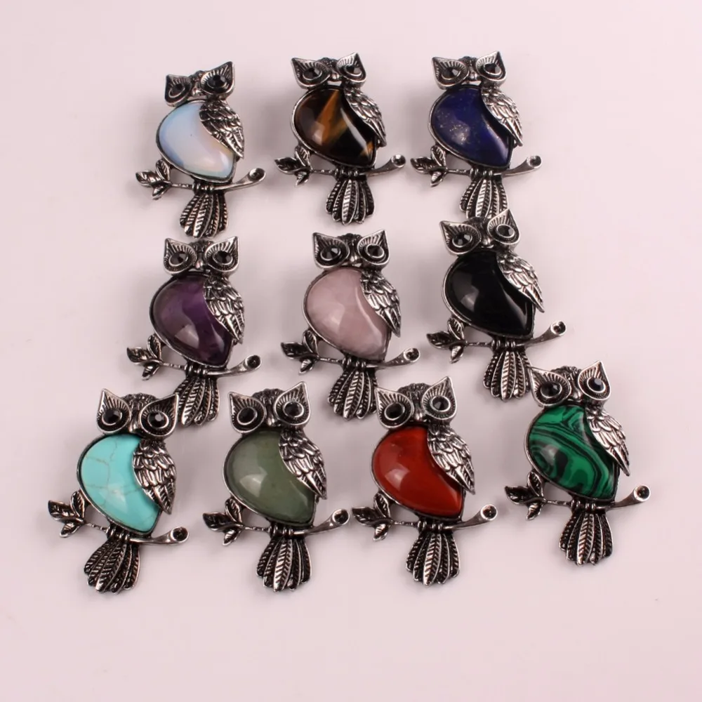 24 шт. Винтаж натуральный камень симпатичная сова животное подвеска ожерелье