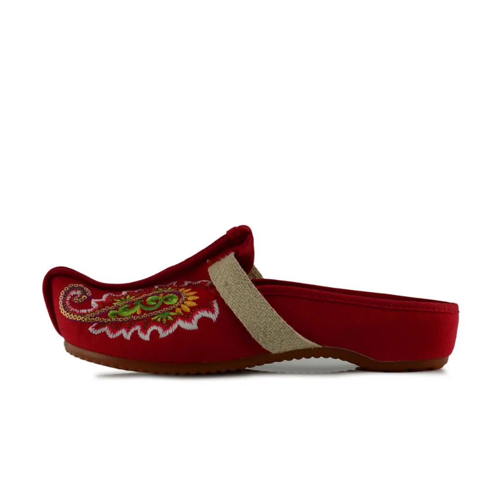 Veowalk/женские холщовые Тапочки ручной работы с блестящими пайетками и носком; обувь на танкетке и низком каблуке в винтажном стиле; удобная повседневная Летняя обувь из джинсовой ткани
