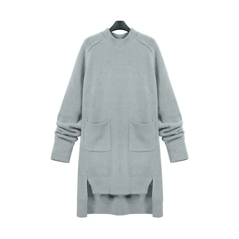 New Autumn Winter Women Sweater Plus Size Fashion Slim O-Neck MD-Long Style Render Knitted For Large Pullovers 5XL | Женская одежда