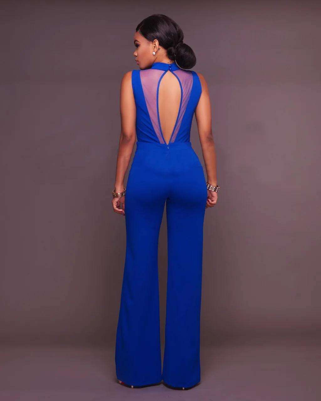 Bodycon спинки Комбинезоны для женщин ползунки выдалбливают однотонный комбинезон женщина одна деталь брюки девочек широкие брюки рубашка без рукавов