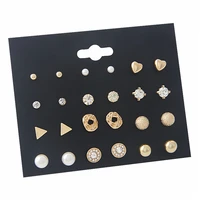 seanlov 12 sets of earring nails alloy pearl zircon corrugated square circular triangle earrings for women fashion jewelry gift