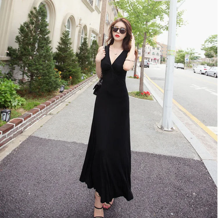 2019 модные женские туфли летние пикантные длинное платье пляжное V глубокий