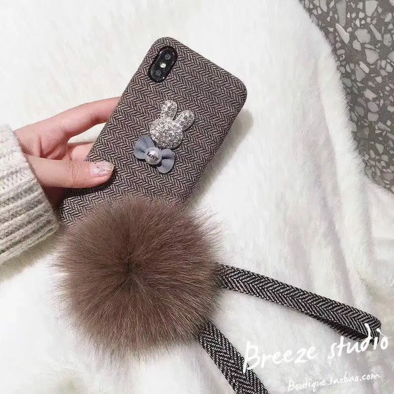Retro 3D Rabbit phone cases For iPhone X 8 8plus 7 7Plus 6 6plus sweet style for XSmax XS XR Plush pendant | Мобильные телефоны и
