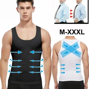 Mens Slimming Body Shaper Shapewear Abs Abdomen Compression Shirt to Hide Gynecomastia Moobs Workout
