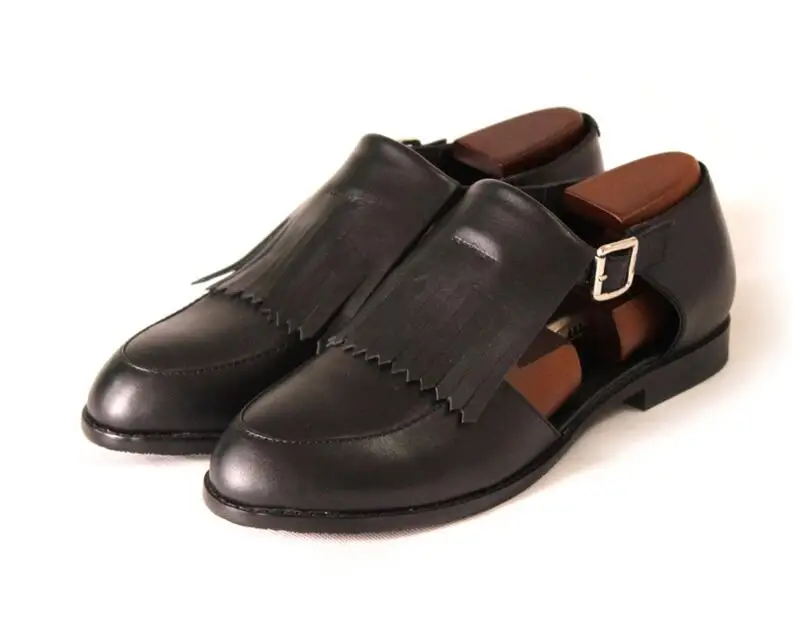 Сандалии гладиаторы мужские из натуральной кожи бычья кожа с бахромой без