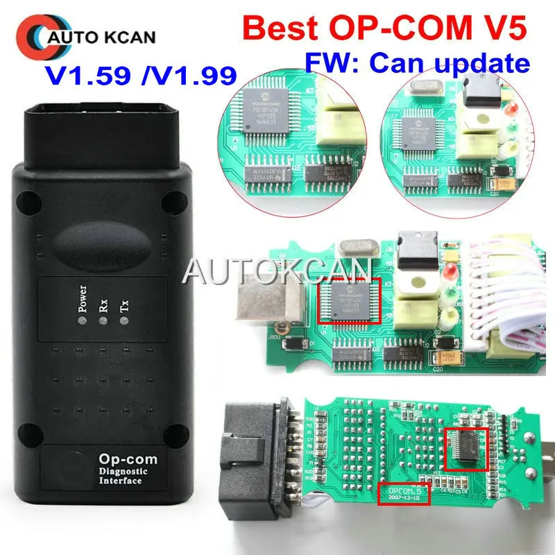 Горячая V5 PCB FW V1.59 или FW V1.99 op com v1.99 с PIC18F458 CAN BUS OBD2 OP-COM V5 OPCOM диагностический инструмент